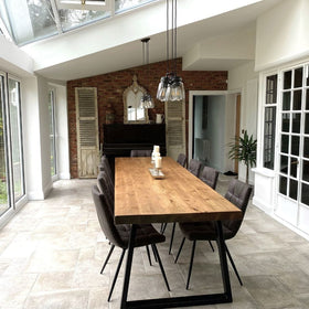 Driftwood bespoke rustic wood 320cm x 100cm (custom size) dining table with a chunky triangle frame