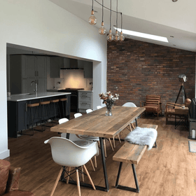 Driftwood 240cm reclaimed dining table and 210cm bench