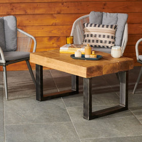 Rugger Brown Chunky Rustic Wood Outdoor Coffee Table