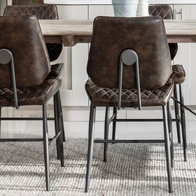 dark brown quilted dining chairs close up
