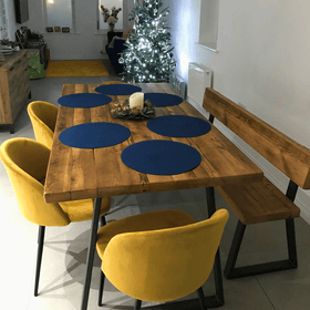 Rugger brown 183cm reclaimed dining table and 150cm bench with back