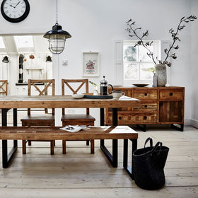 reclaimed furniture dining table bench chairs and sideboard
