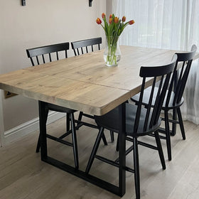 Reclaimed wood dining table 120 x 90 m to 180 x 90 in grey wash
