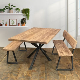 Light Driftwood Reclaimed Dining Table with Matching Bench and Bench With Back