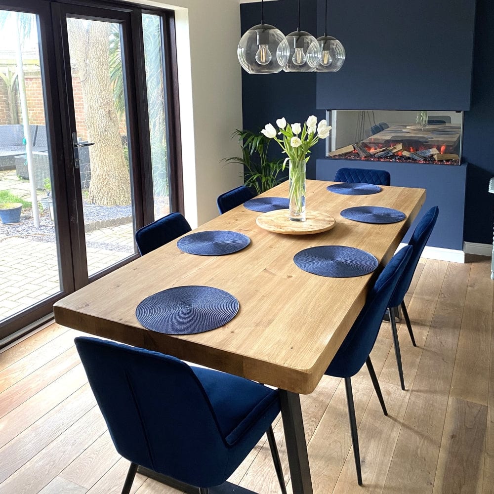 Light driftwood rustic wood chunky triangle frame dining table - L220cm x 90cm