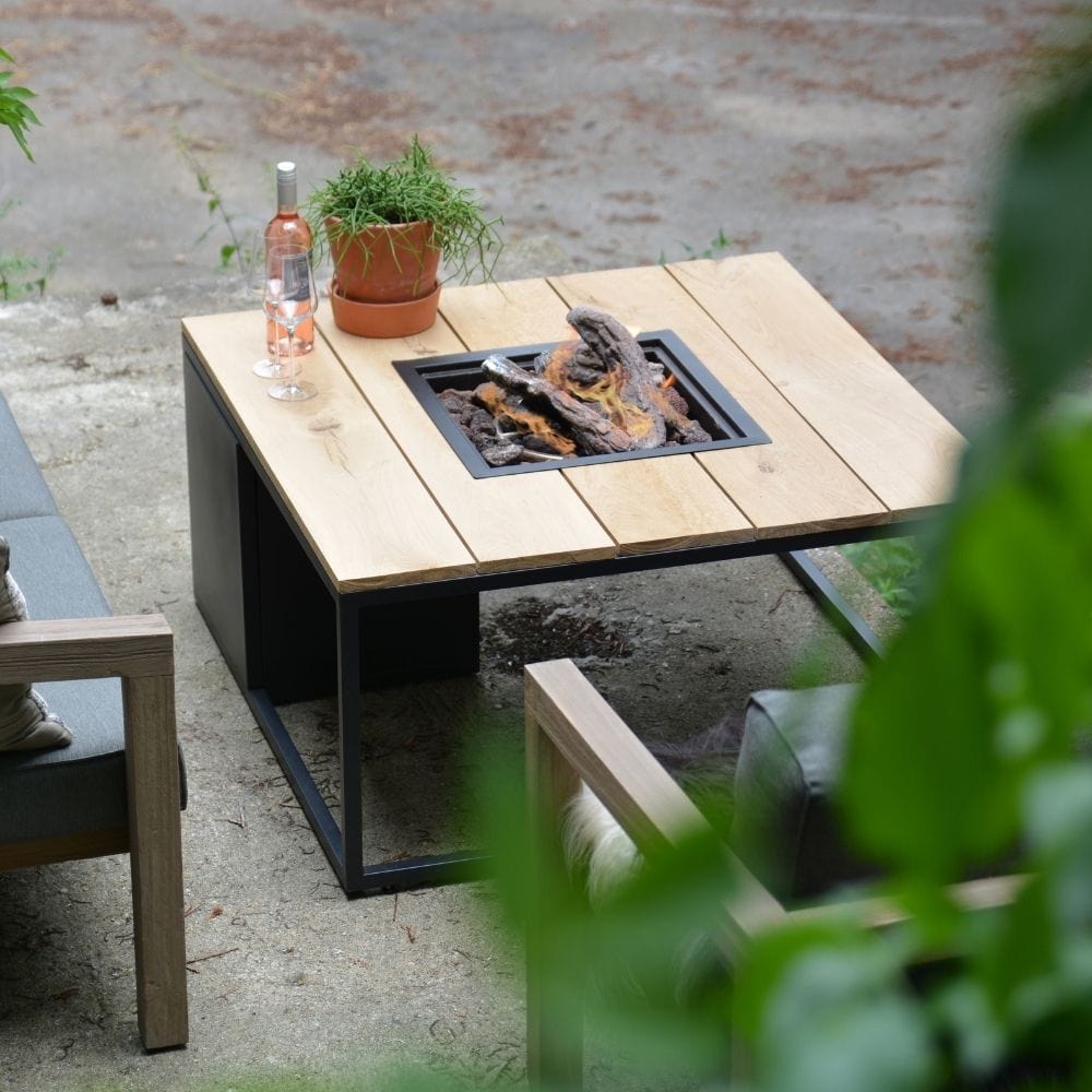 Honolulu Black and Teak Medium Fire Pit