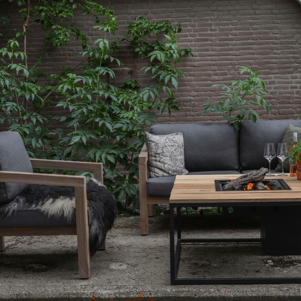 Honolulu Black and Teak Medium Fire Pit