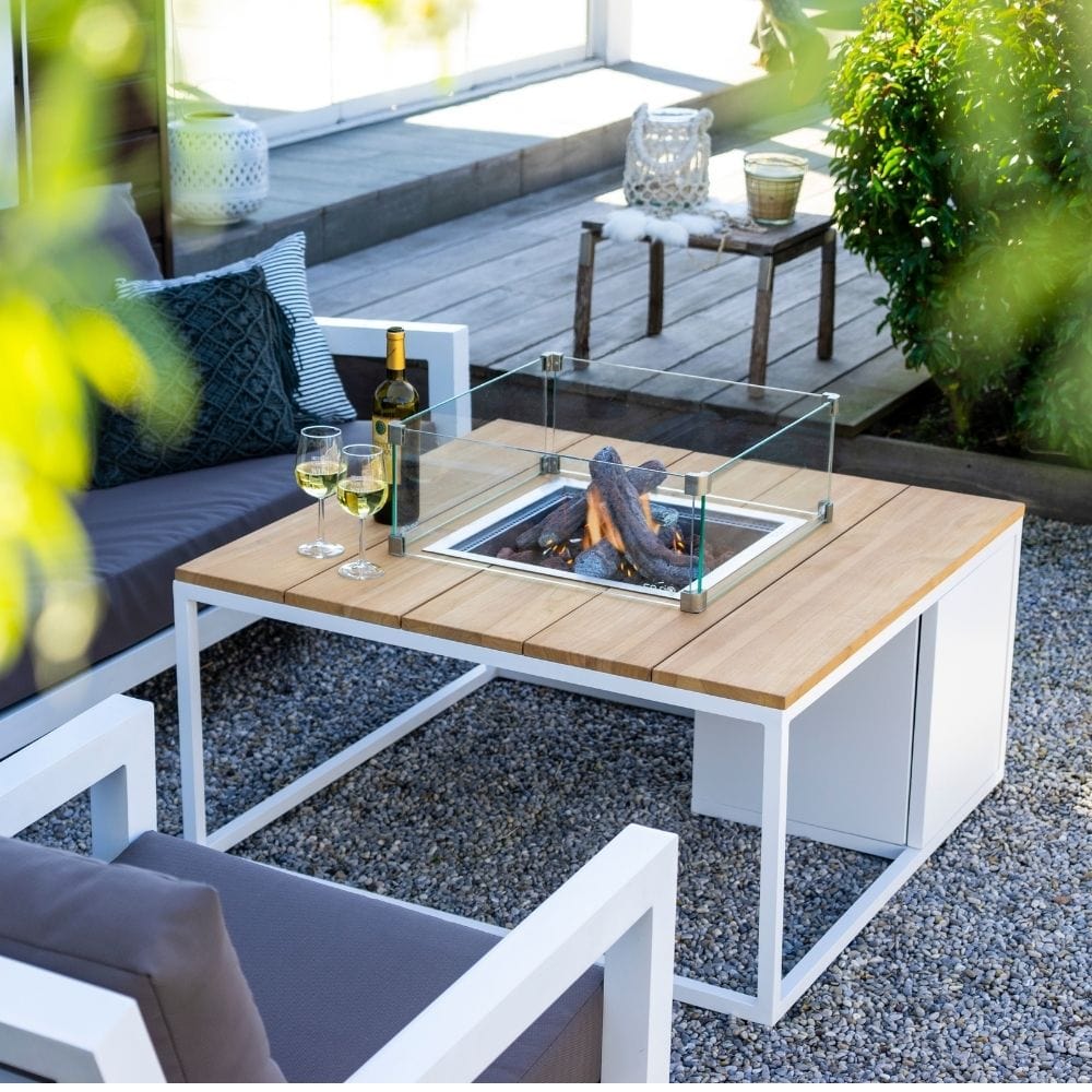 Honolulu White and Teak Medium Fire Pit