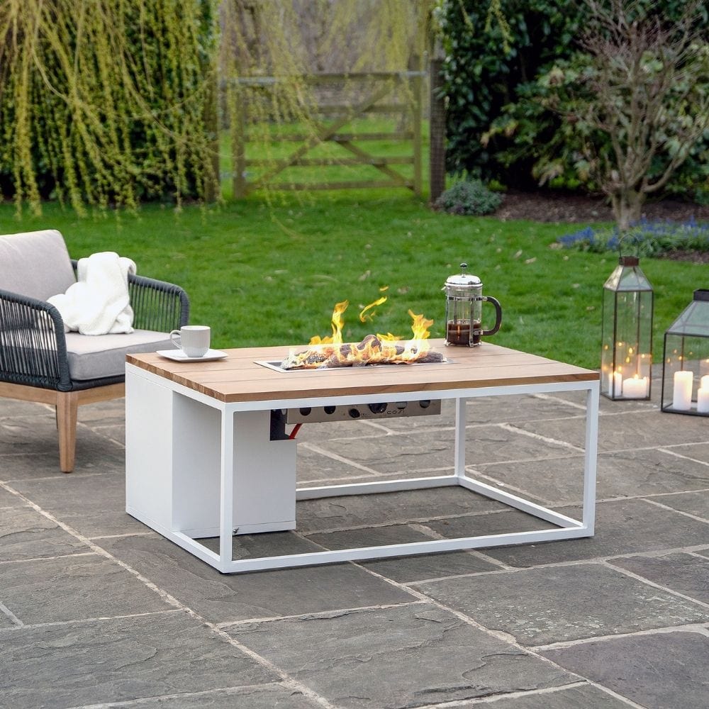 Honolulu White and Teak Large Fire Pit