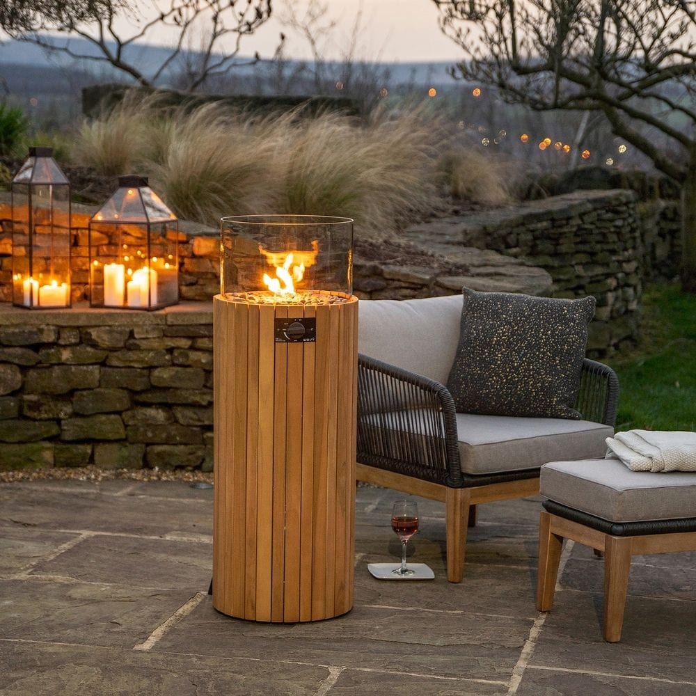 Outdoor Teak Floor Fire Lantern/Pillar