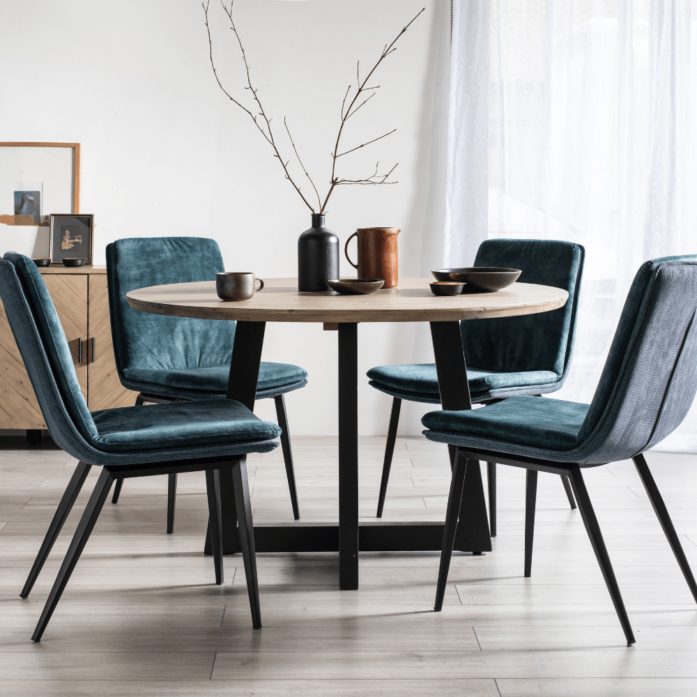Silver round dining table set deals