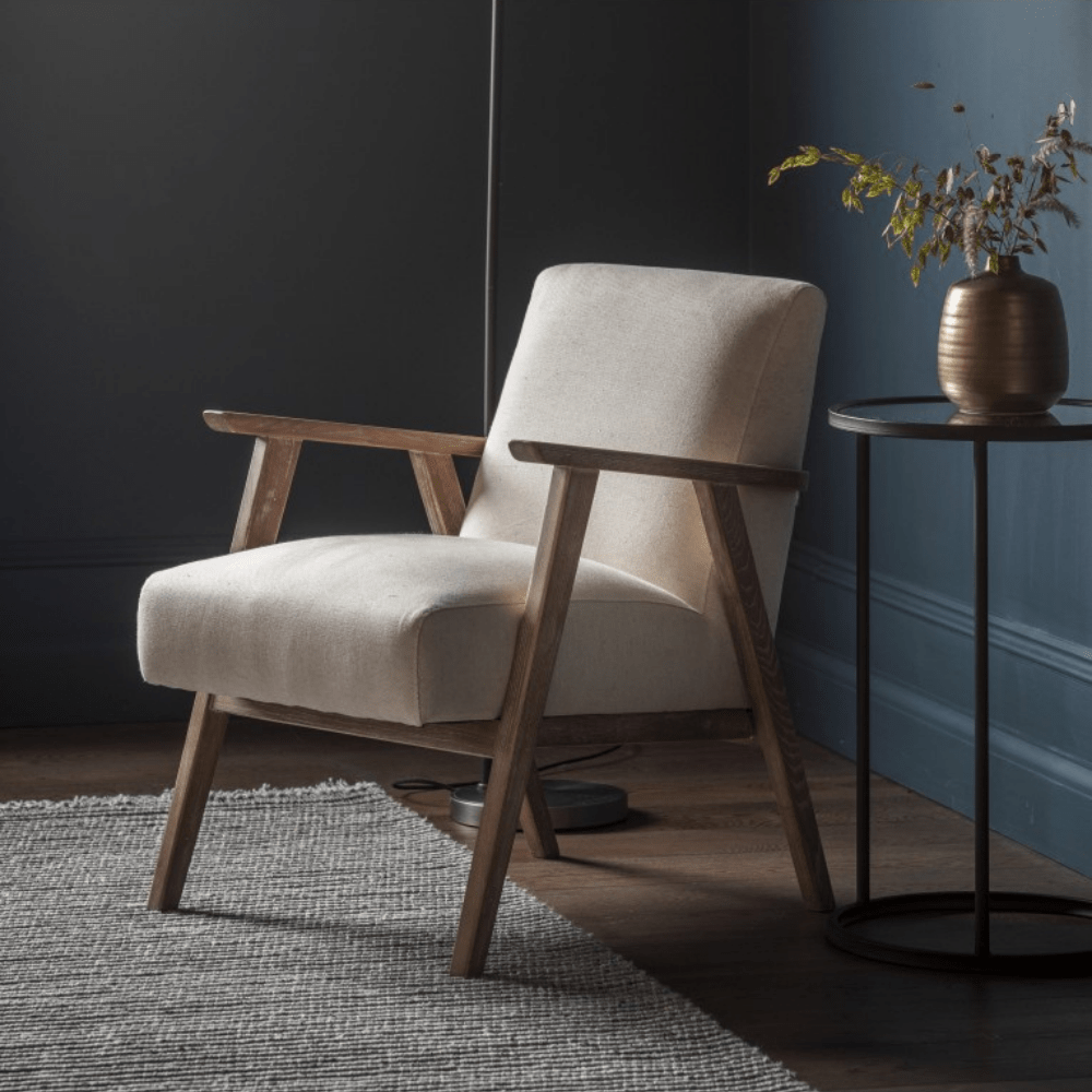 Harper Mid-Century Natural Linen Armchair