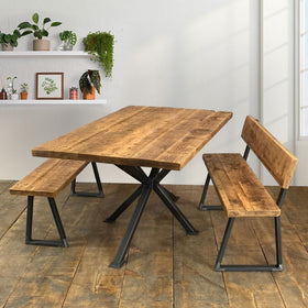 Driftwood Reclaimed Dining Table with Matching Bench and Bench With Back