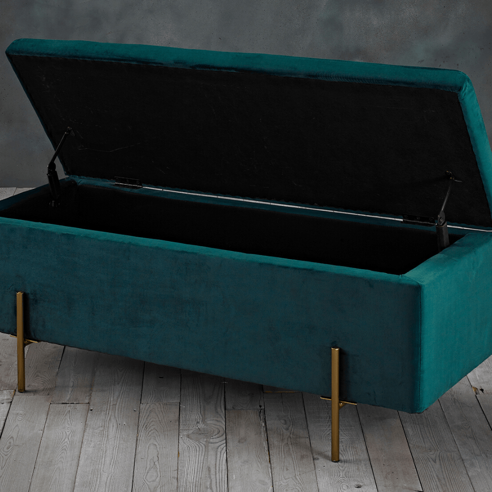 teal velvet storage ottoman