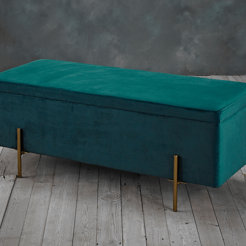 teal velvet storage ottoman