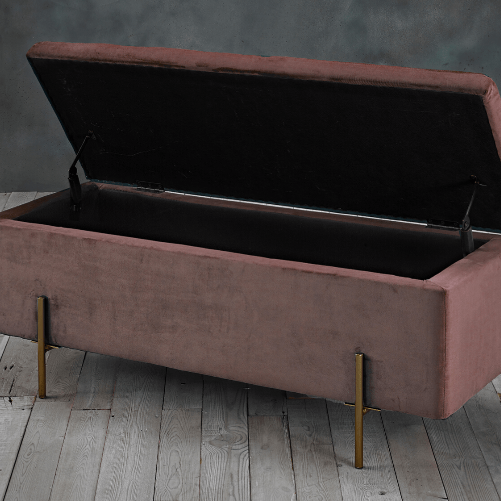 pink velvet storage ottoman