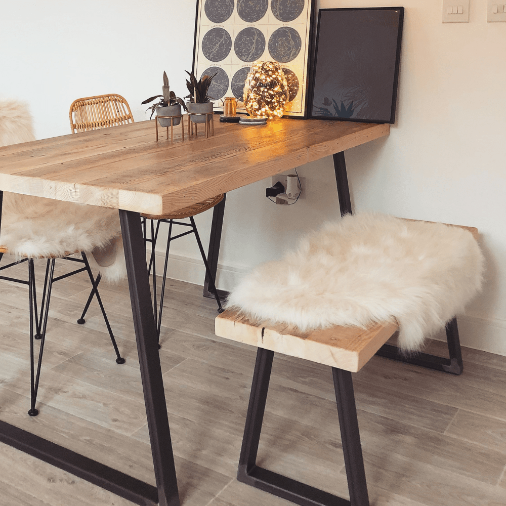 Driftwood 183cm reclaimed dining table and 150cm bench