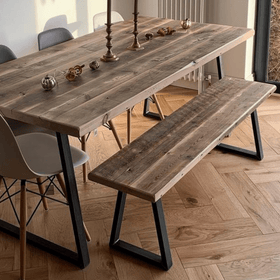 Driftwood 183cm reclaimed dining table and 150cm bench