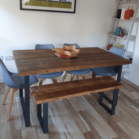 Rugger Brown 160cm Reclaimed Dining Table And Matching Bench 