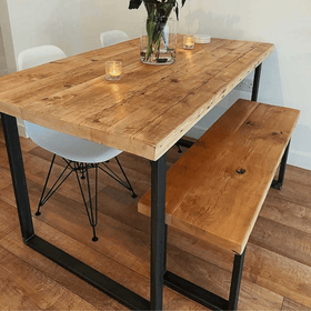 Light Driftwood Reclaimed 140cm Dining Table And Matching Bench