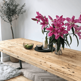 Light driftwood 220cm reclaimed dining table and 190cm bench