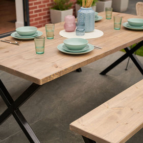 Rugger Brown Rustic Wood Outdoor Dining Table And Bench