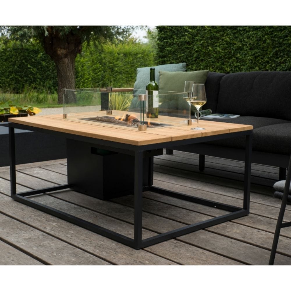 Honolulu Black and Teak Large Fire Pit