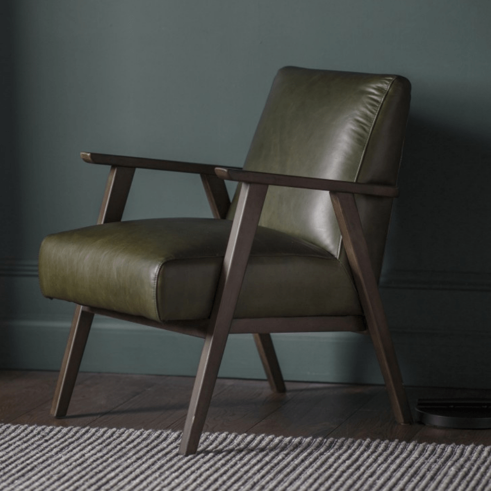 Harper Vintage Green Leather Armchair