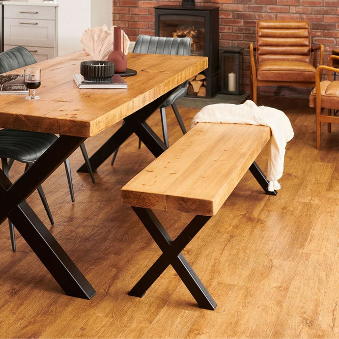 Rugger Brown Rustic Wood Dining Table And Bench