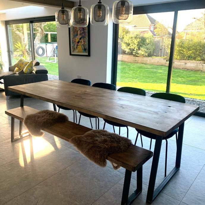 Driftwood 240cm reclaimed dining table and 210cm bench