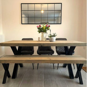 Grey Wash 183cm Chunky X Frame Dining Table and Bench