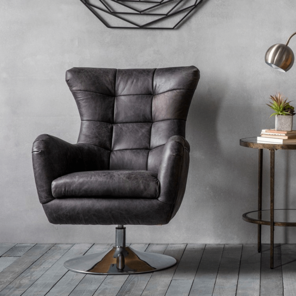 Hemming leather swivel deals armchair