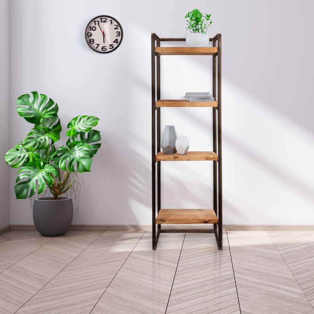 Bespoke rustic wooden shelving unit.