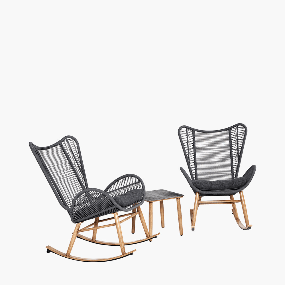 White wicker rocking online chair set