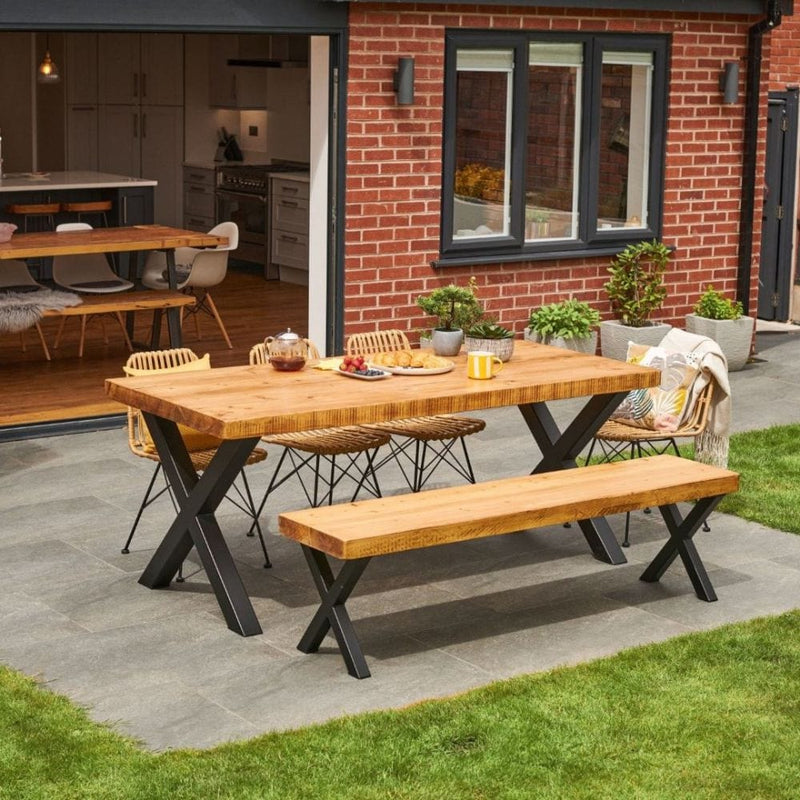 Buy Bespoke Collection Chunky X Frame Rustic Wood Outdoor Dining Set