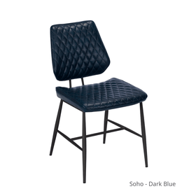 dark blue quilted dining chair on white background