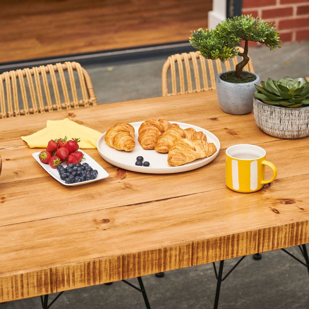 Rugger Brown Chunky Rustic Wood Outdoor Dining Table and Bench