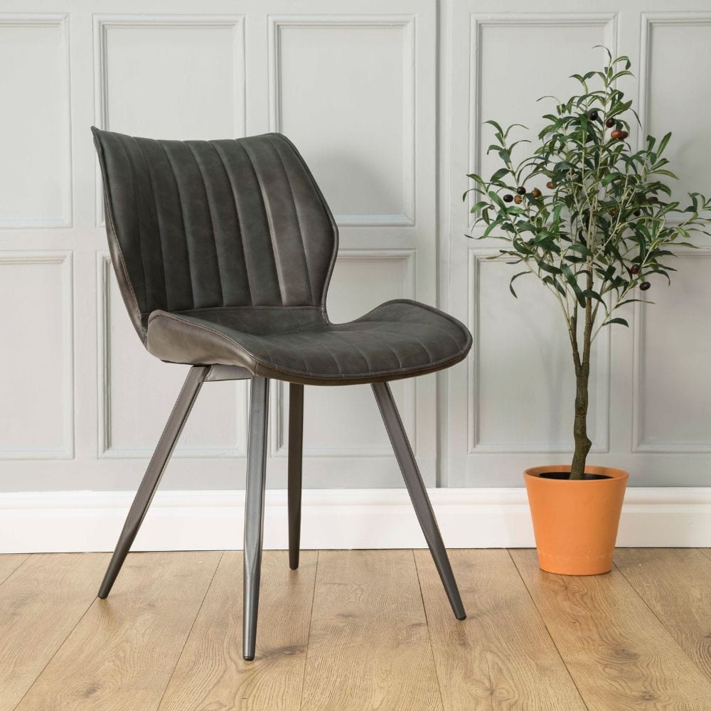 Coney Vegan Leather Dining Chairs - Charcoal Grey