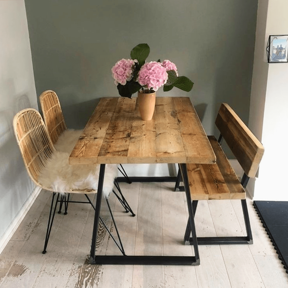Driftwood top dining bench