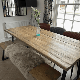 Grey wash 200cm reclaimed dining table and 170cm bench