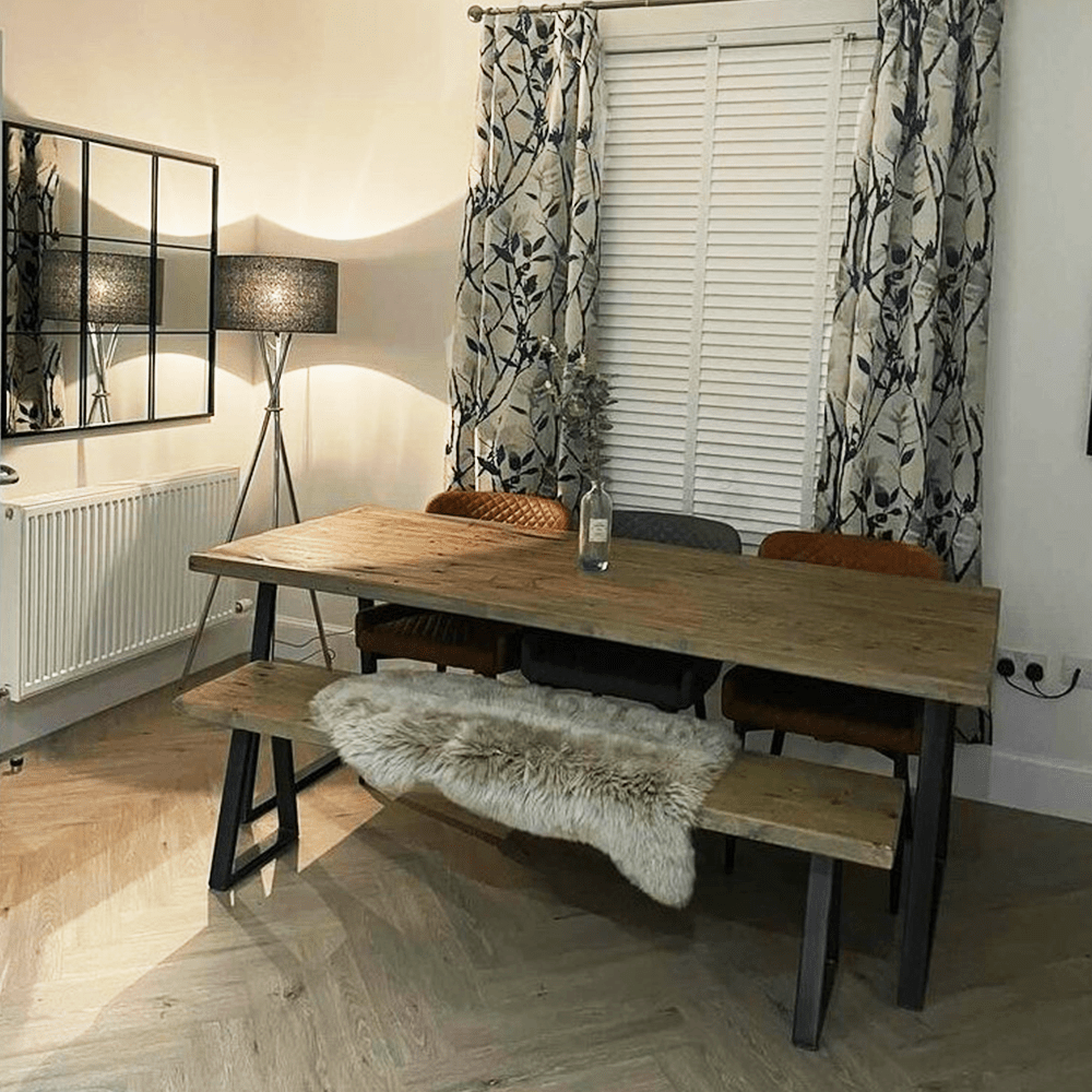 Grey wash 200cm reclaimed dining table and 170cm bench