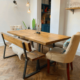 Rugger brown 183cm reclaimed dining table and custom 183cm bench with back