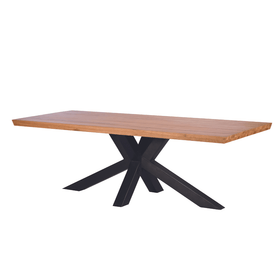 solid oak wood dining table on white background