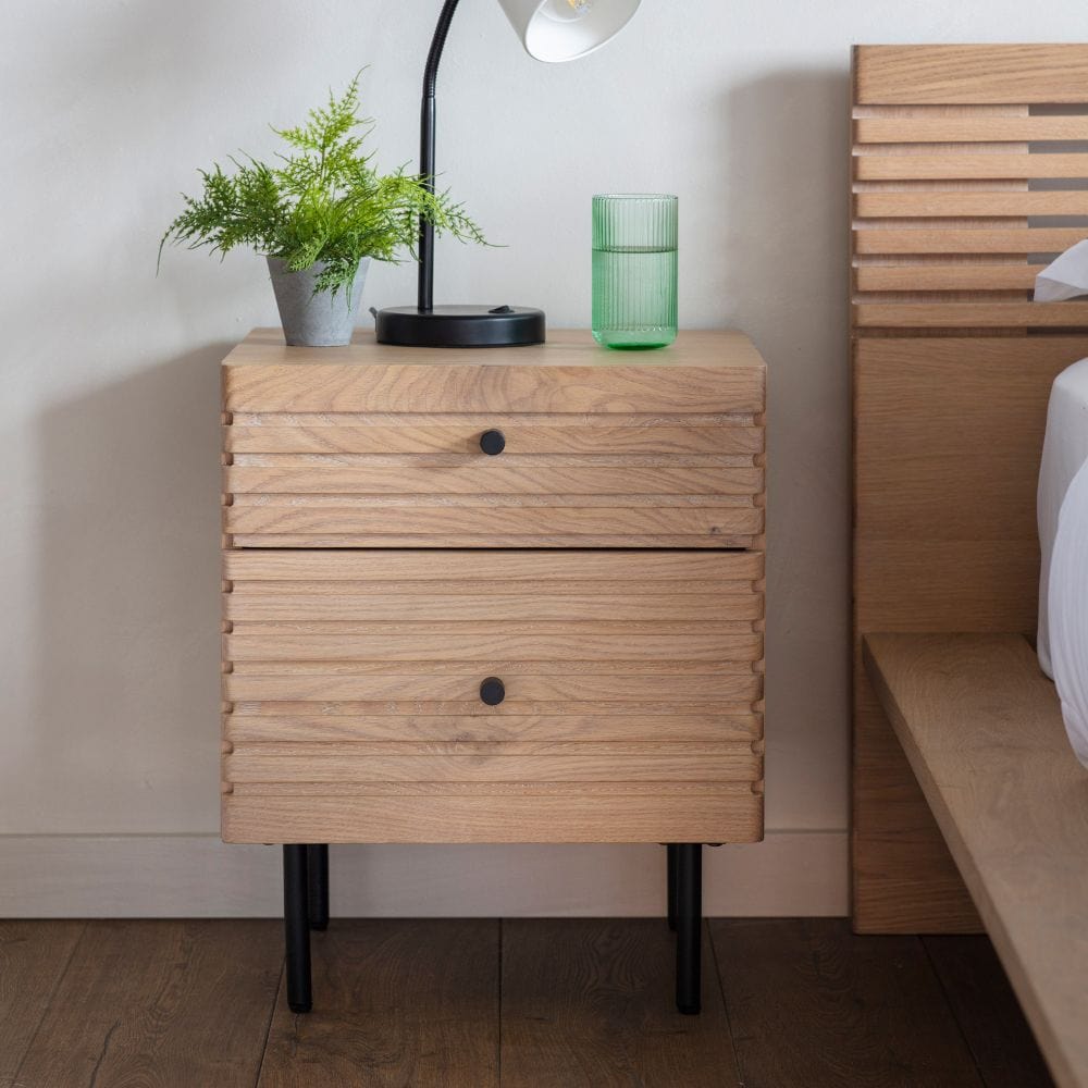 Oku Oak 2 Drawer Bedside Cabinet