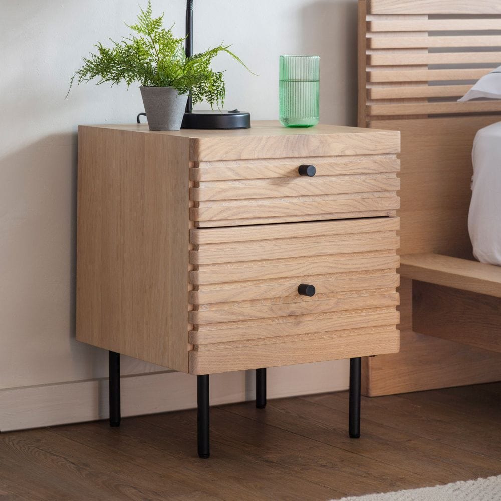 Oku Oak 2 Drawer Bedside Cabinet