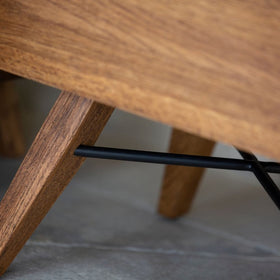 Marino rustic oak bedside table close up black accents