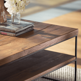 solid oak coffee table close up 