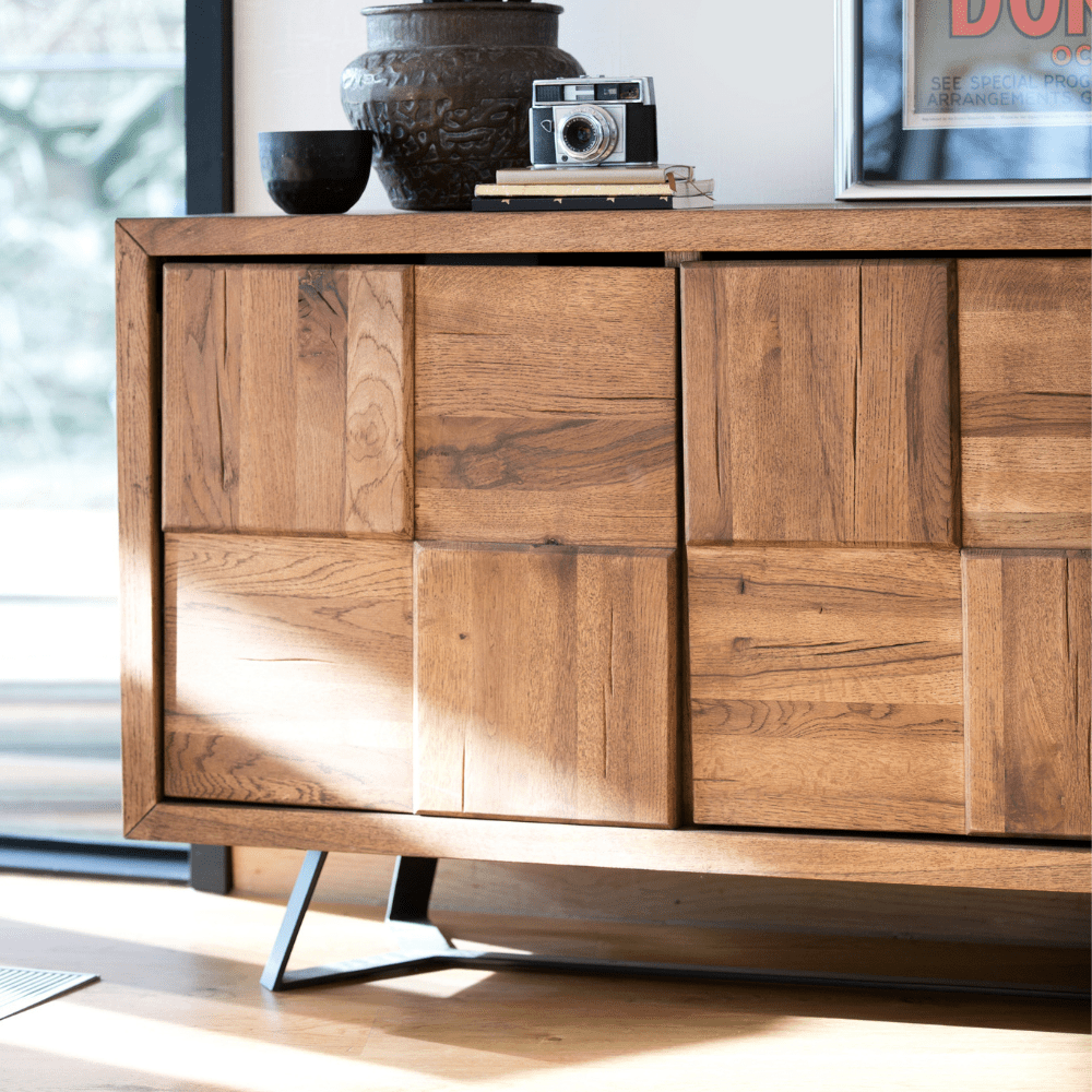 solid oak wood sideboard closeup