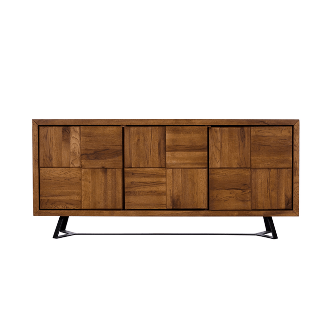 front view of solid oak wide sideboard
