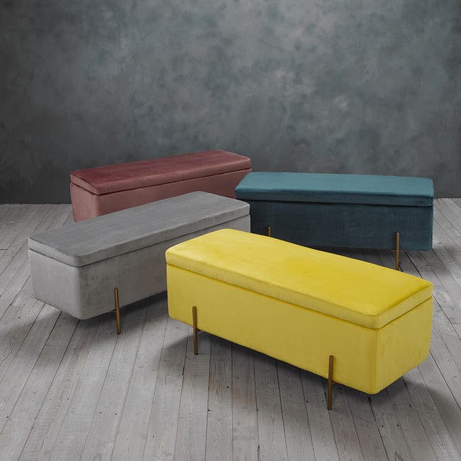 grey velvet storage ottoman